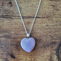 Amethyst Heart Necklace, Polished Crystal Pendant, 24" chain, Purple Stone image 2