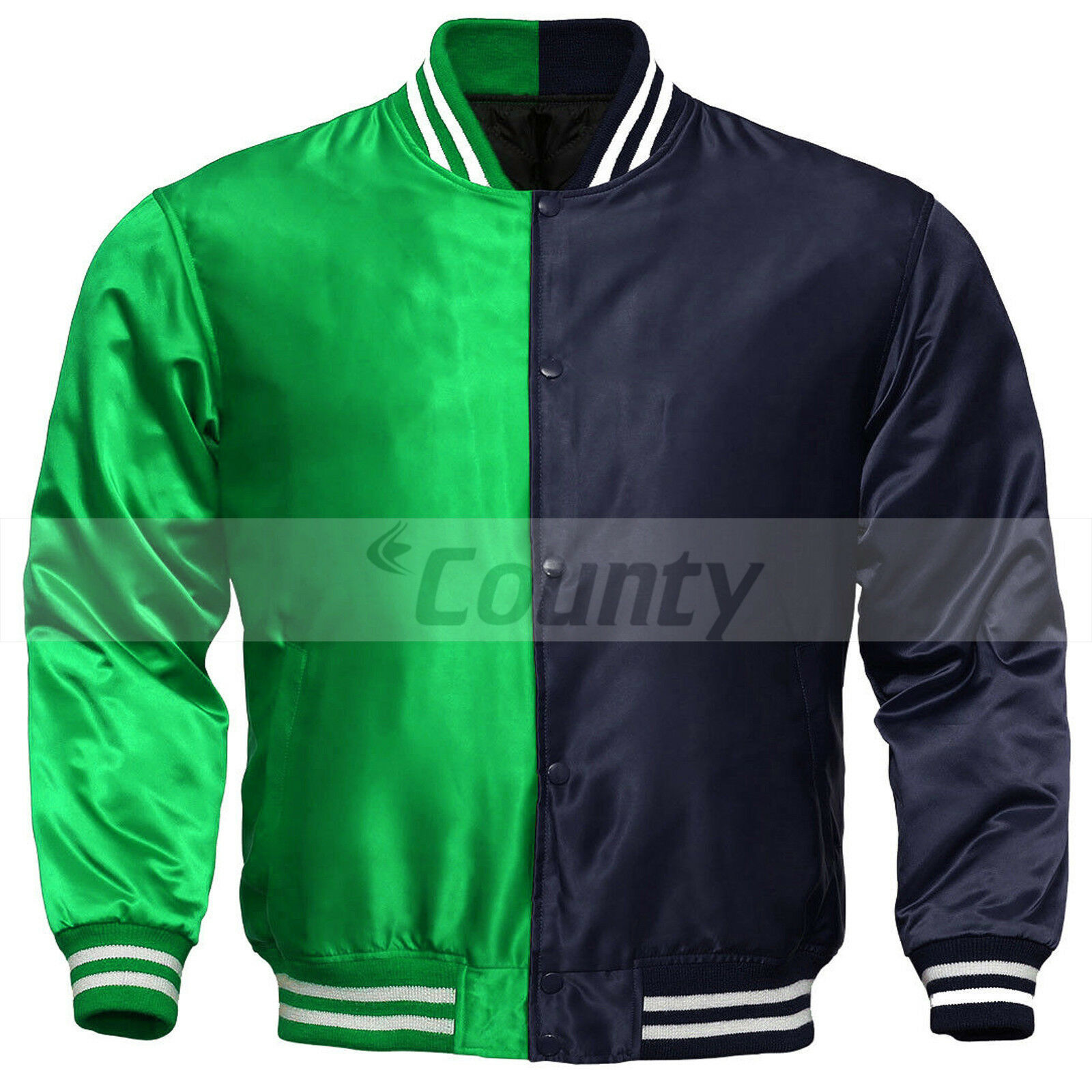 New Letterman Baseball College Varsity Bomber Jacket Kelly Green Navy ...