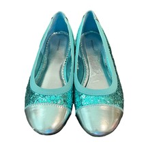 Lands&#39; End Teal Turquoise Blue Sparkly Ballet Flats Shoes Sz 2 Big Girls - $17.28