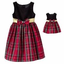 Dollie Me Girl 7-10 and Doll Matching Red Plaid Fancy Party Dress Americ... - $29.99