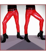 Custom Men&#39;s RED Skin Tight &quot;Wet Look&quot; Zip Up Stretch Faux Latex Leather... - $98.95