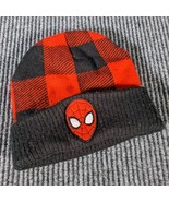 Spider-Man Boys Knit Hat Beanie Toque 2T-5T Plaid Red and Black Patch Ma... - $6.19
