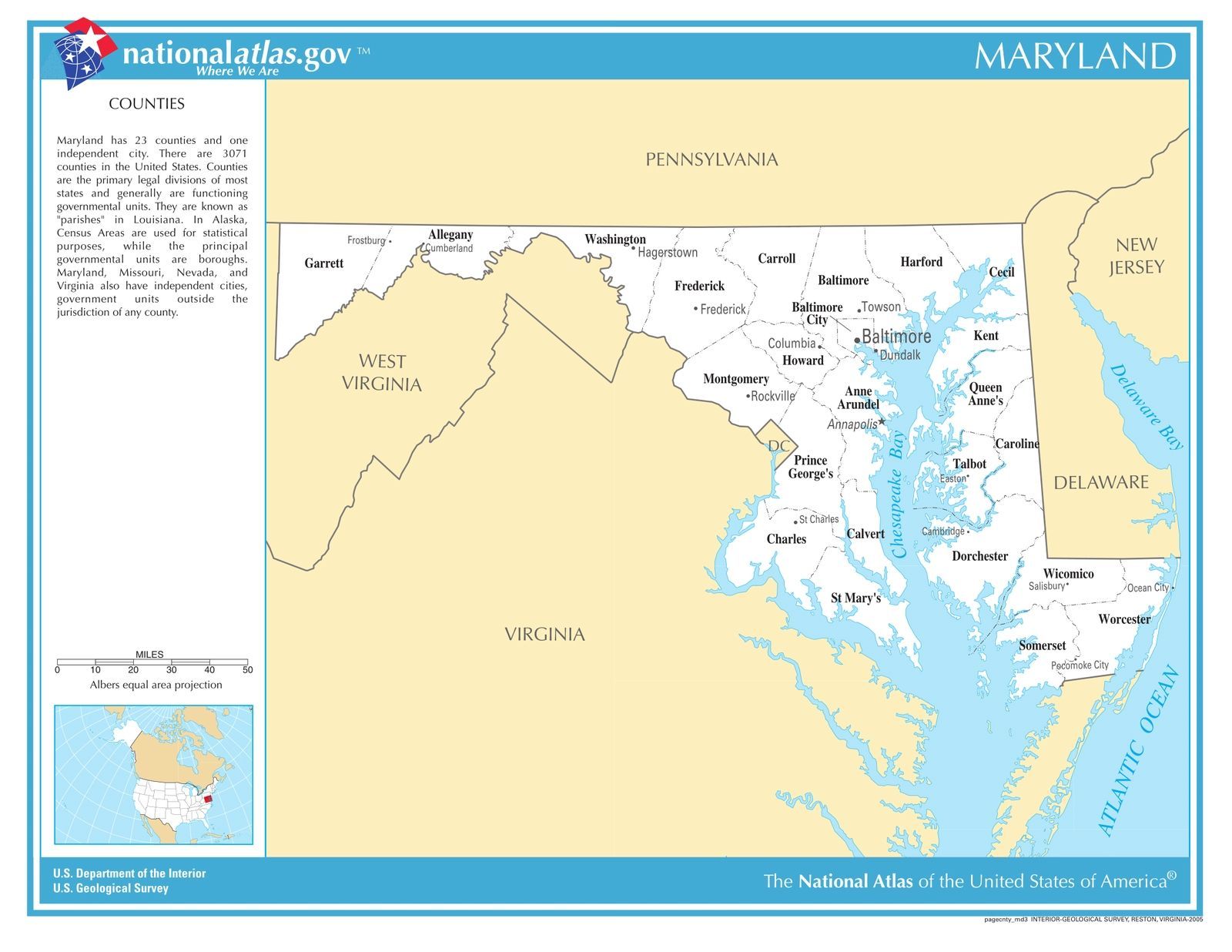 Maryland State Counties w/Cities Laminated Wall Map - US