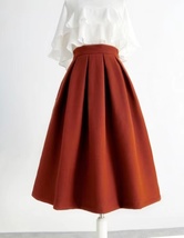 Rust Color Wool Midi Skirt Outfit High Waist A-line Winter Midi Party Skirt image 5