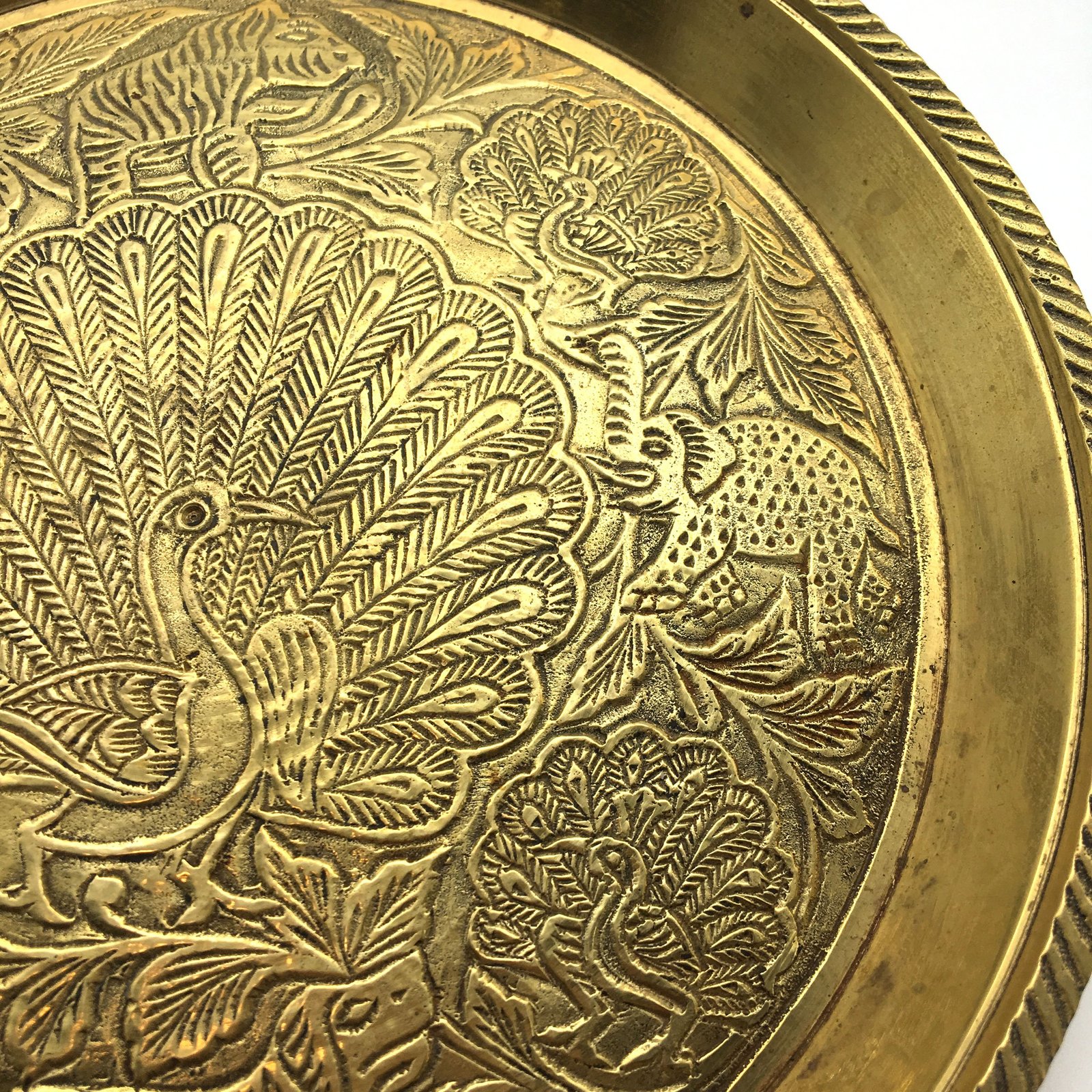 Handcrafted India Decorative Puja Pooja Aarti Brass Tray Peacock and