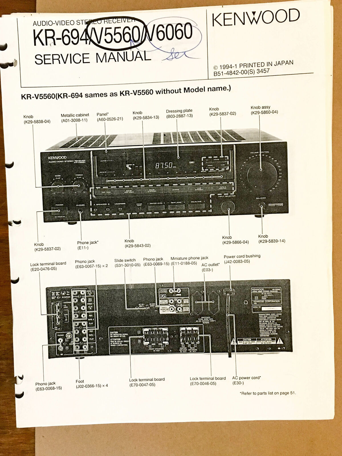 Used Kenwood KRV5560 Surround sound receivers for Sale