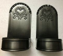 Vintage Stamped Metal Punched Tin Heart Candle Holder Wall Sconce Set of 2 - $33.66