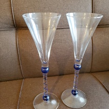 Pair of Art Glass Champagne Flutes, Vintage Martini Rossi Asti, Millennium 2000 image 5