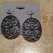 bronze & turquoise toned dangling pierced earrings - $19.99