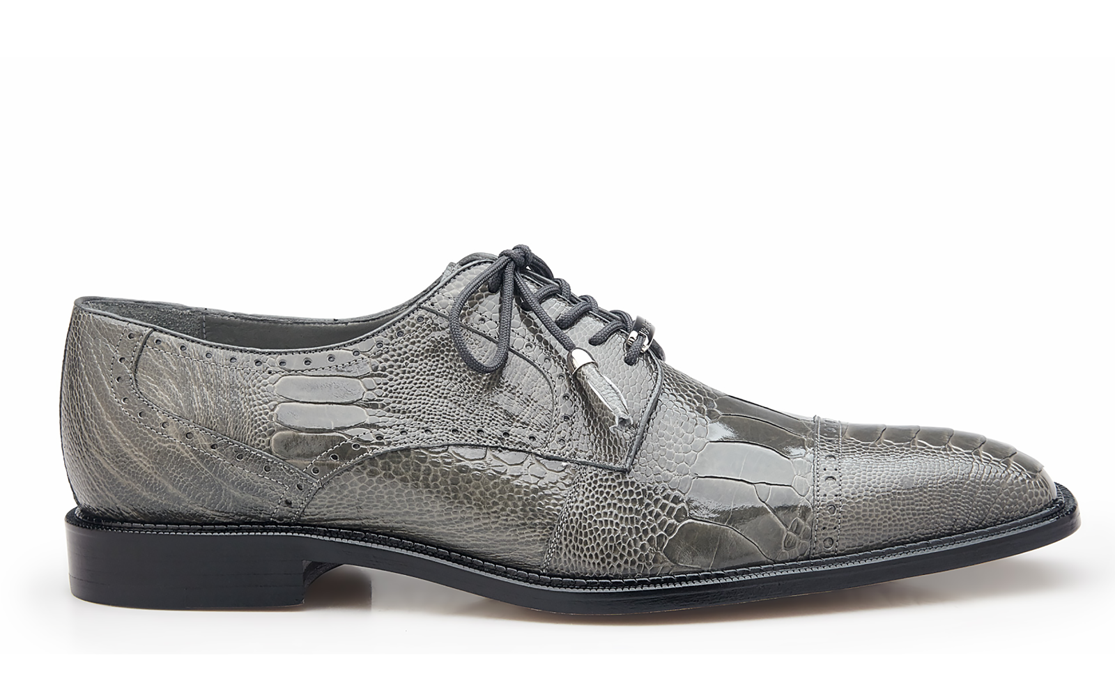 Belvedere Men Shoes Batta Gray Genuine Ostrich Lace Up 14006 - Dress Shoes