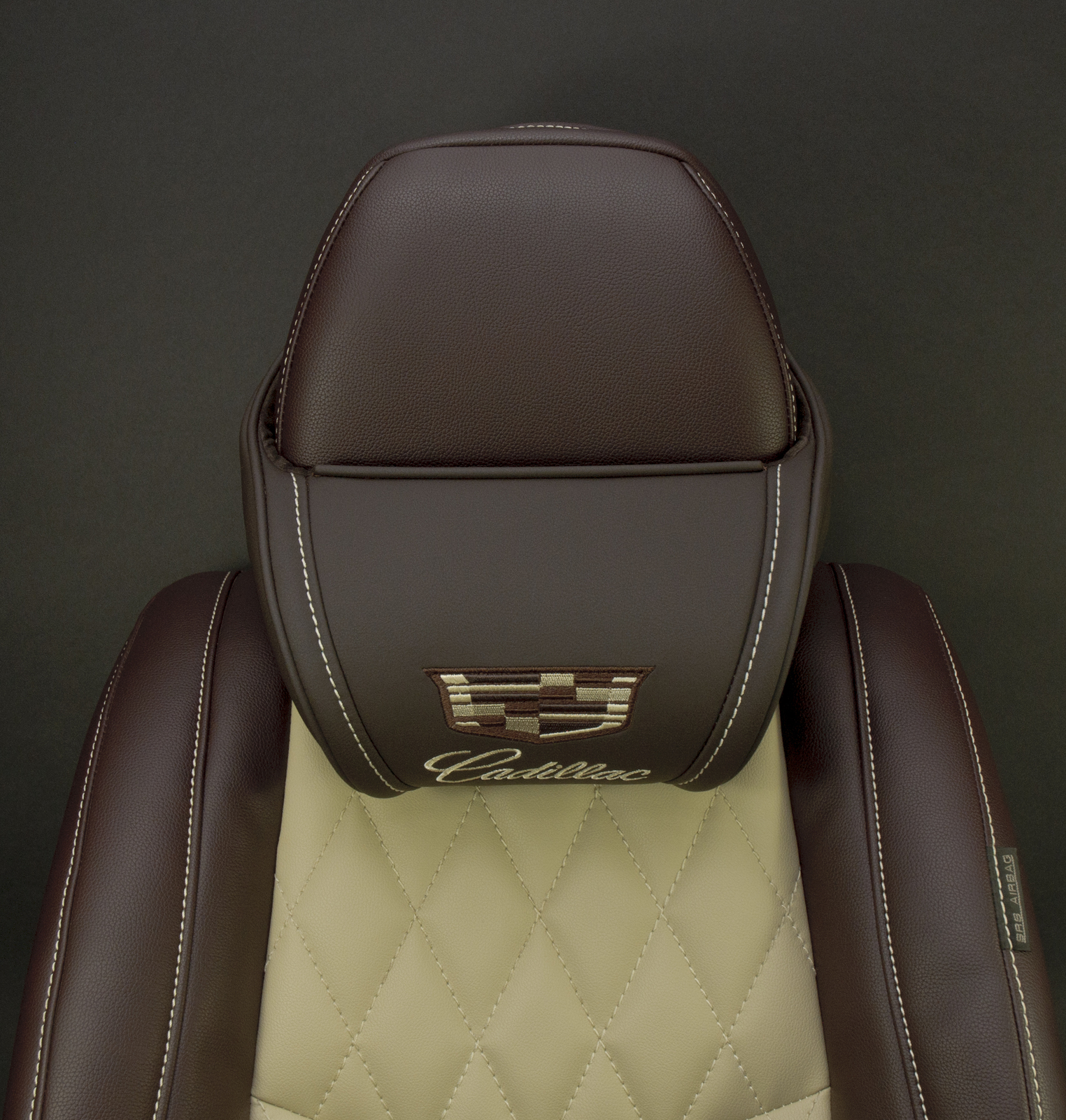 Car Headrest Pillow Accessory fits Cadillac Brown Leather Embroidery