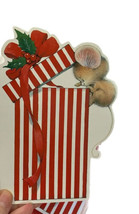 Vintage Hallmark Ruth Morehead Christmas Card Art Mouse Striped Gift Box - $14.84