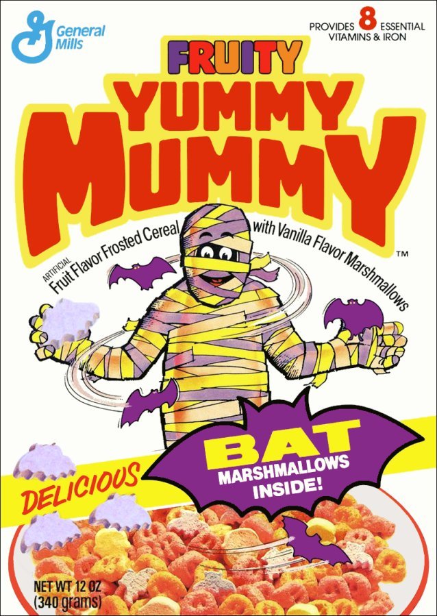 Primary image for Yummy Mummy Monster Cereal Box Reproduction Stand-Up Display - Retro Look Gift