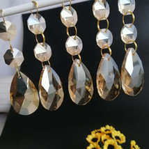 12PCS 120mm Champagne Teardrop Crystal Beads Pendant Gold Ring Chandelie... - $13.92