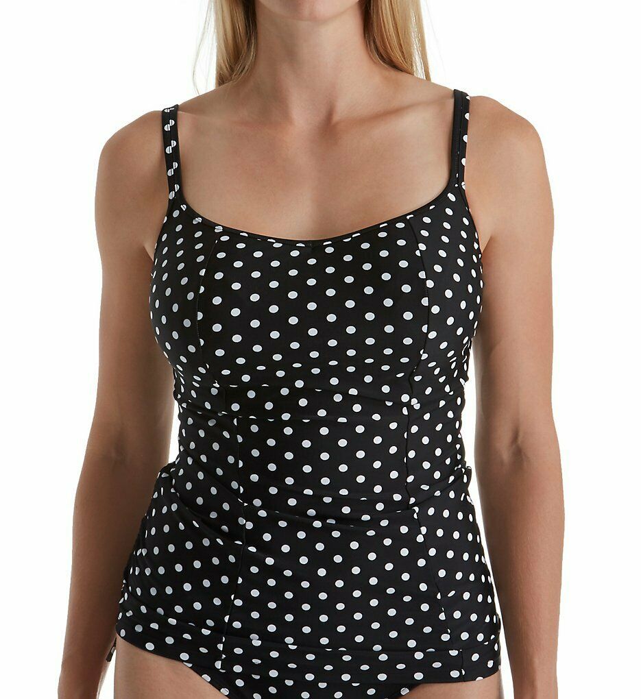 Panache BLACK/WHITE Anya Spot Balconnet Tankini Swim Top, US 32G - Swimwear