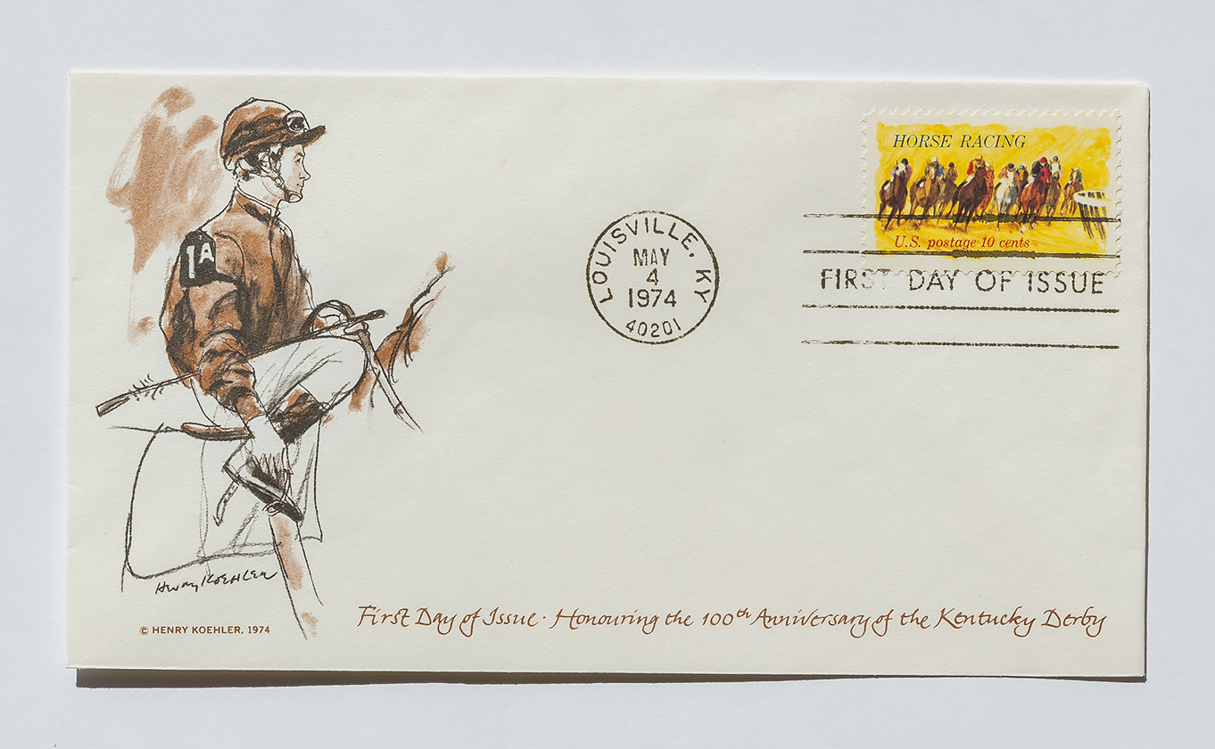 Kentucky Derby Racing Stamp, First Day of Issue, Cover 100th day