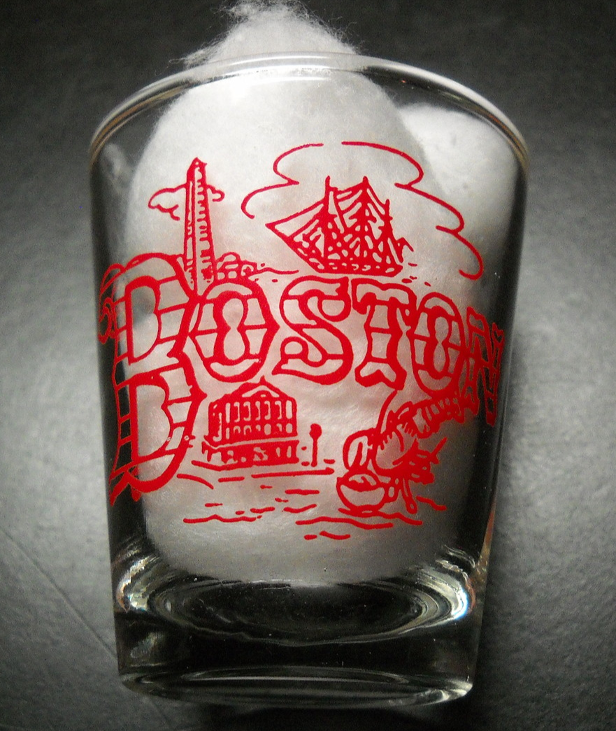 Boston Shot Glass Clear Glass Red Illustrations Waterfront Ship Lobster