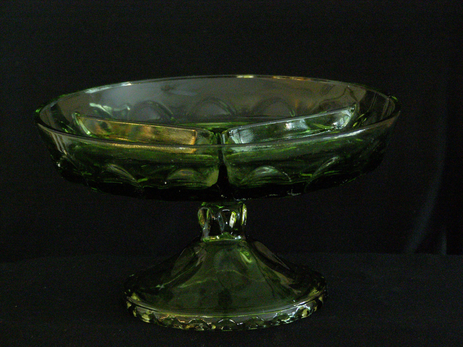 Vintage RelishCandy Dish Divided Colonial Green Glass Pedestal