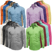 Omega Italy Men's Premium Slim Fit Button Up Long Sleeve Solid Color Dress Shirt