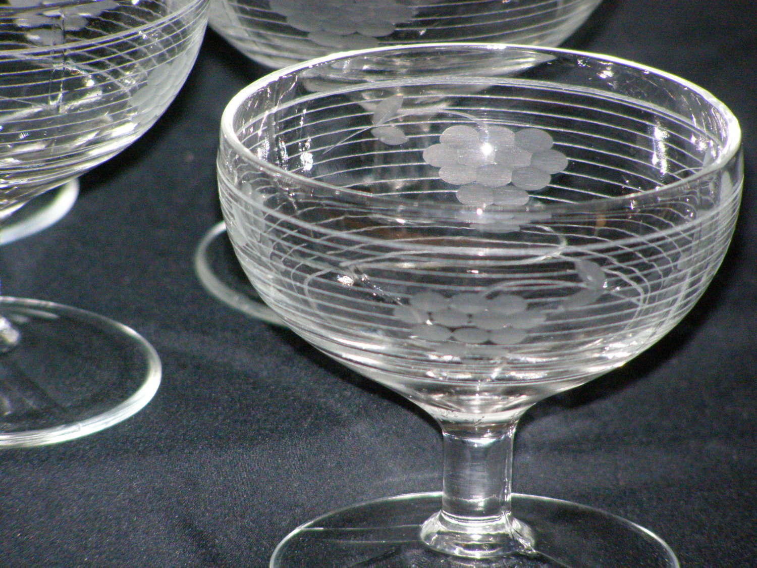 Vintage Set of 4 Etched Grape and Vine Cluster Depression Glass