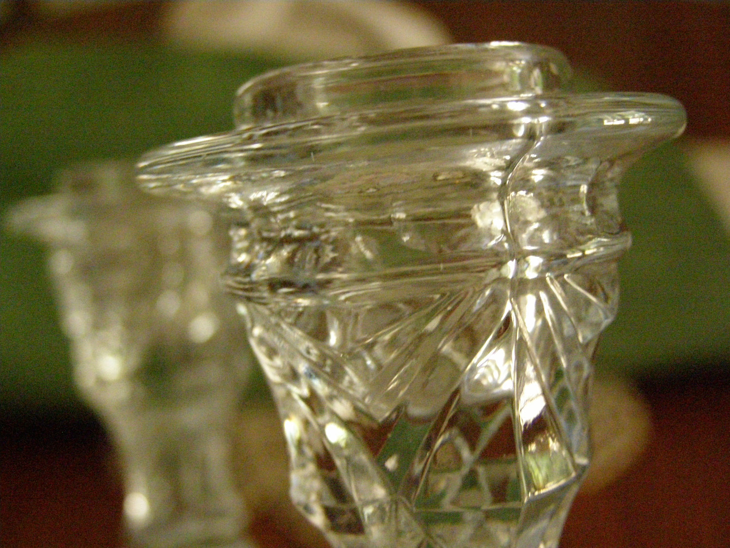 Vintage 50s Double Candle Holder Candlestick etched Base in Clear Glass