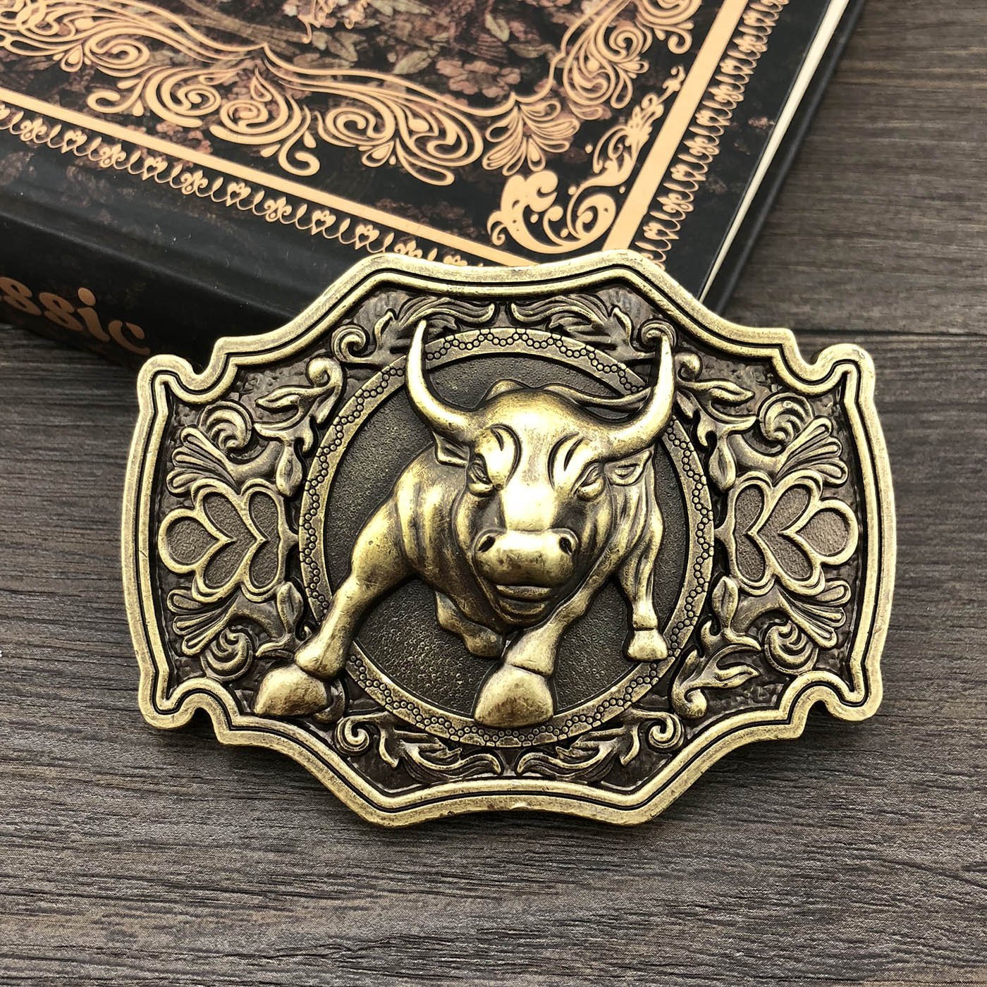 QUKE Bronze Long Horn Bull Rodeo Western Cowboy Belt Buckle For Men ...