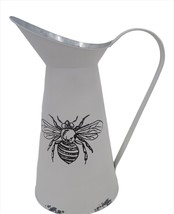 Honeybee Pitcher Vase 10.5" High Metal White with Large Handle Antique Look  image 1