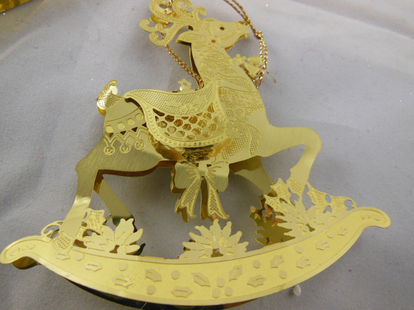 Gold plated Brass Christmas Ornaments Filigree 4-4.25" Reindeer Vintage