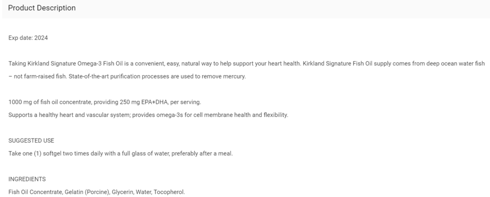 Kirkland Signature Fish Oil 1000mg 400 Softgels Heart Health (USP