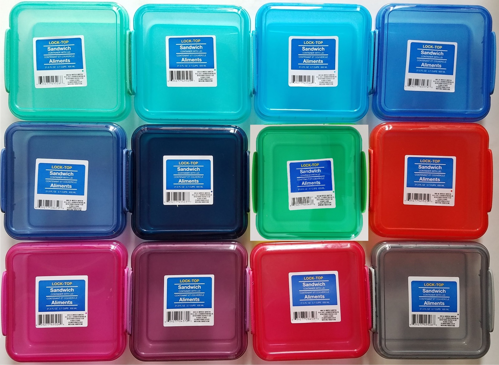 LockTop Reusable Sandwich Containers w Lids Plastic 1/Pk, Select