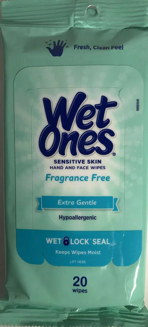 Wet Ones Hand & Face Wipes Sensitive Skin Fragrance Free 1ea 20 pc pk NEW SHIP24