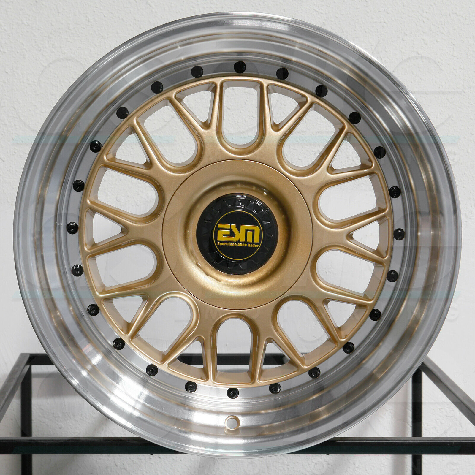 17x10 ESM 004M 4x100/4x114.3 15 Gold Machine Lip Wheels Rims Set(4