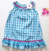 New Toddler Girls 3T Aqua Blue White Checked Ruffle Sundress Summer Dress - $10.99