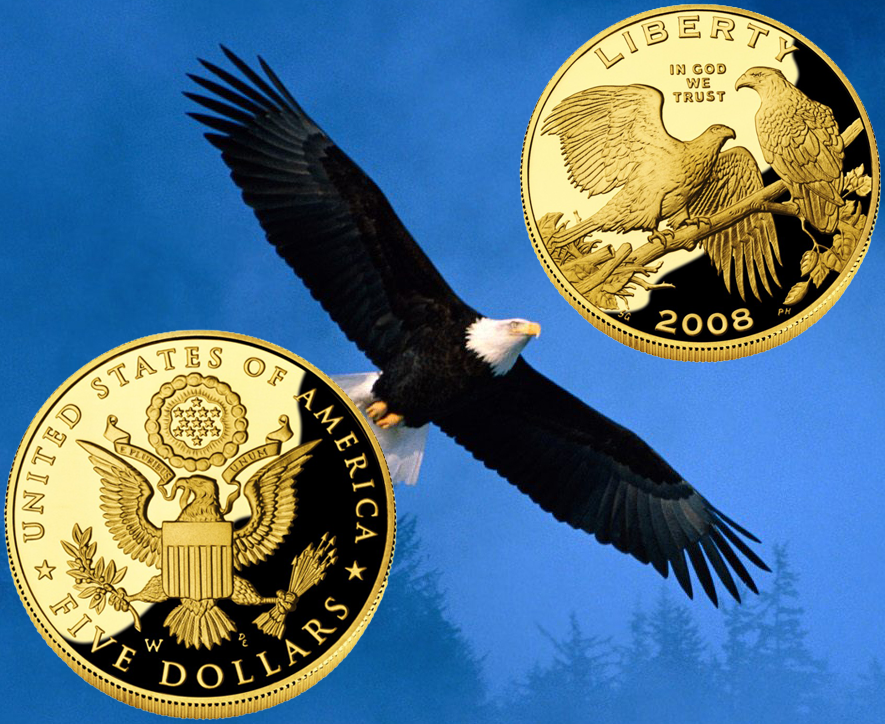 2008 Us Mint Commemorative Proof Bald Eagle 5 Gold 14 Oz Coin With