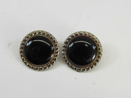 Vintage Black Button Medallion Clip on Earrings 51660 Cabochon - $15.83