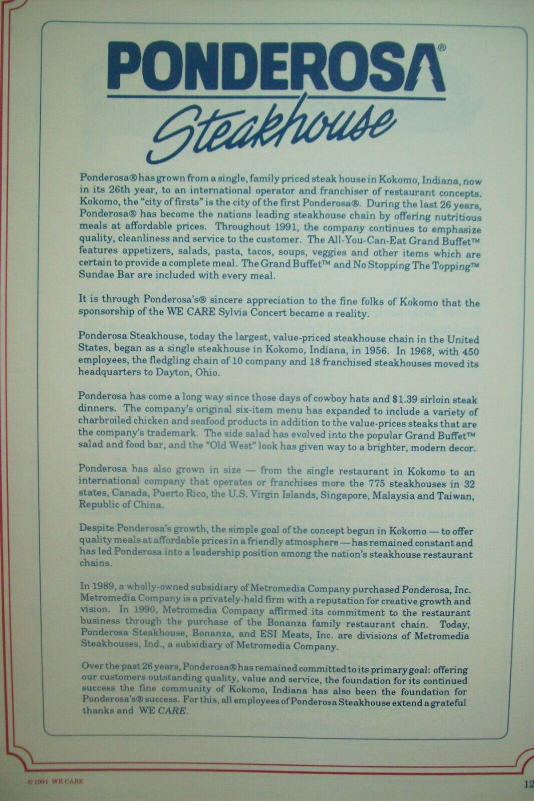 1991 Kokomo IN Cookbook w/ Local Ads for Dairy Queen, KFC, Ponderosa