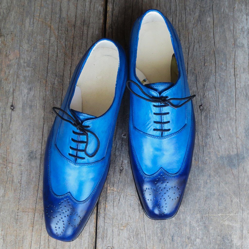 Handmade Men Blue Wing Tip Brogue Leather Dress Shoes, Men Designer ...