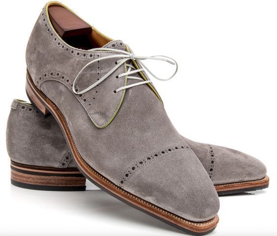 Men Gray Rounded Cap Toe Suede Lace Up Derby Genuine Leather Shoes US 7-16
