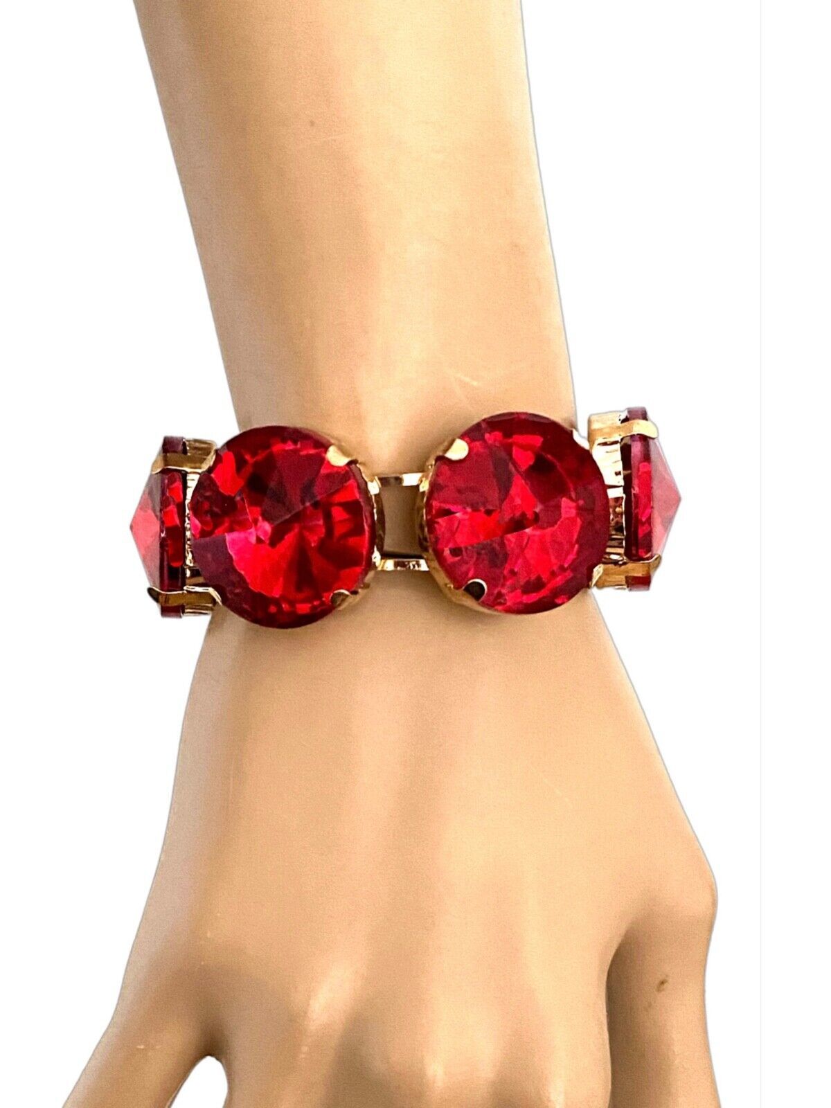 Primary image for 1.1/8" Wide Chunky Red Crystals Flexible Cuff Bracelet With Clasp Classic