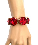 1.1/8&quot; Wide Chunky Red Crystals Flexible Cuff Bracelet With Clasp Classic - $21.99
