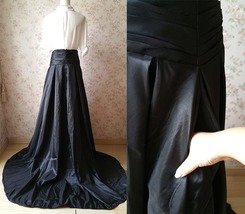 Women High Waisted Black Maxi Skirt Pleated Maxi Skirt with Train Plus Size image 7