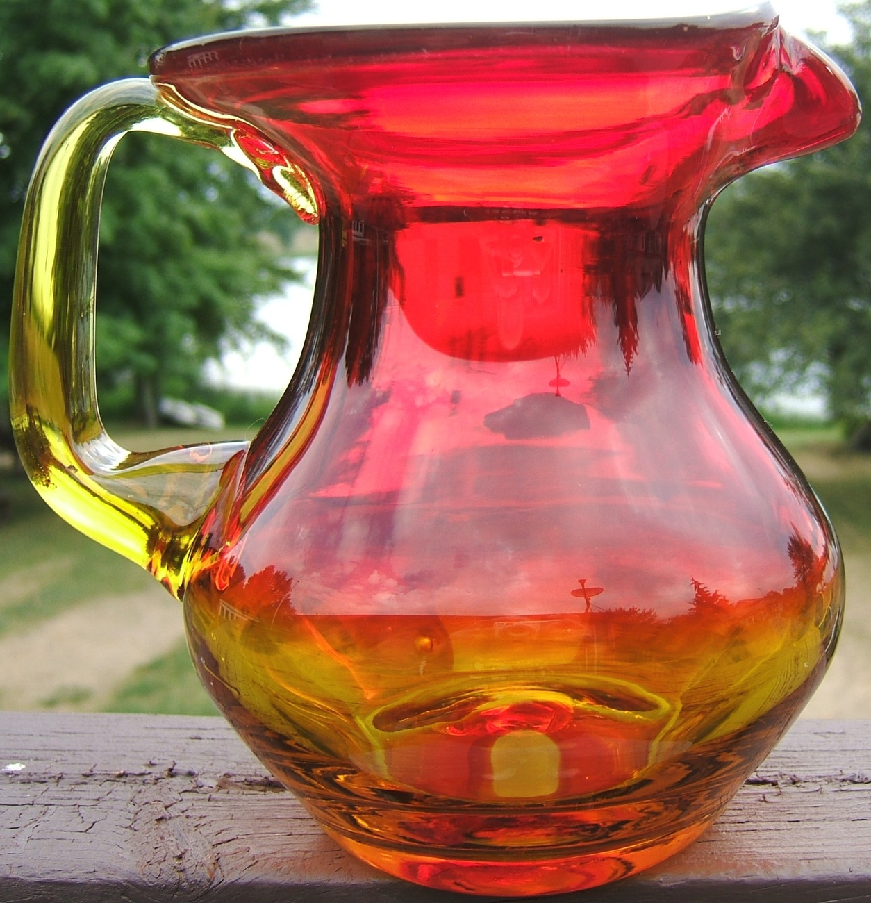 Vintage BLENKO TANGERINE GLASS PITCHER PONTIL MARK PINCHED SPOUT BLENKO