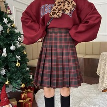 Knee Length Pleated Plaid Skirt Women Plus Size Navy Black Pleated PLAID SKIRTS image 12