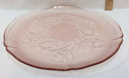 Pink Tray Platter Glass Textured Rose Flower Floral Vintage 12.5&quot; Plate ... - $24.74
