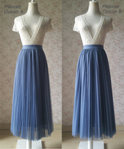 Dusty Blue Pleated Tulle Skirt Plus Size High Waist Pleat Bridesmaid Long Skirt image 7