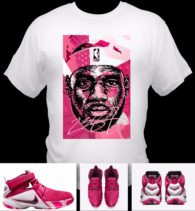 Image of Lebron Basketball White T-Shirt made to match Shoes pink theme Nike Soldier