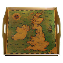 Metal serving tray - Old Map United Kingdom Great Britain - Hand Painted Glass  - $199.00