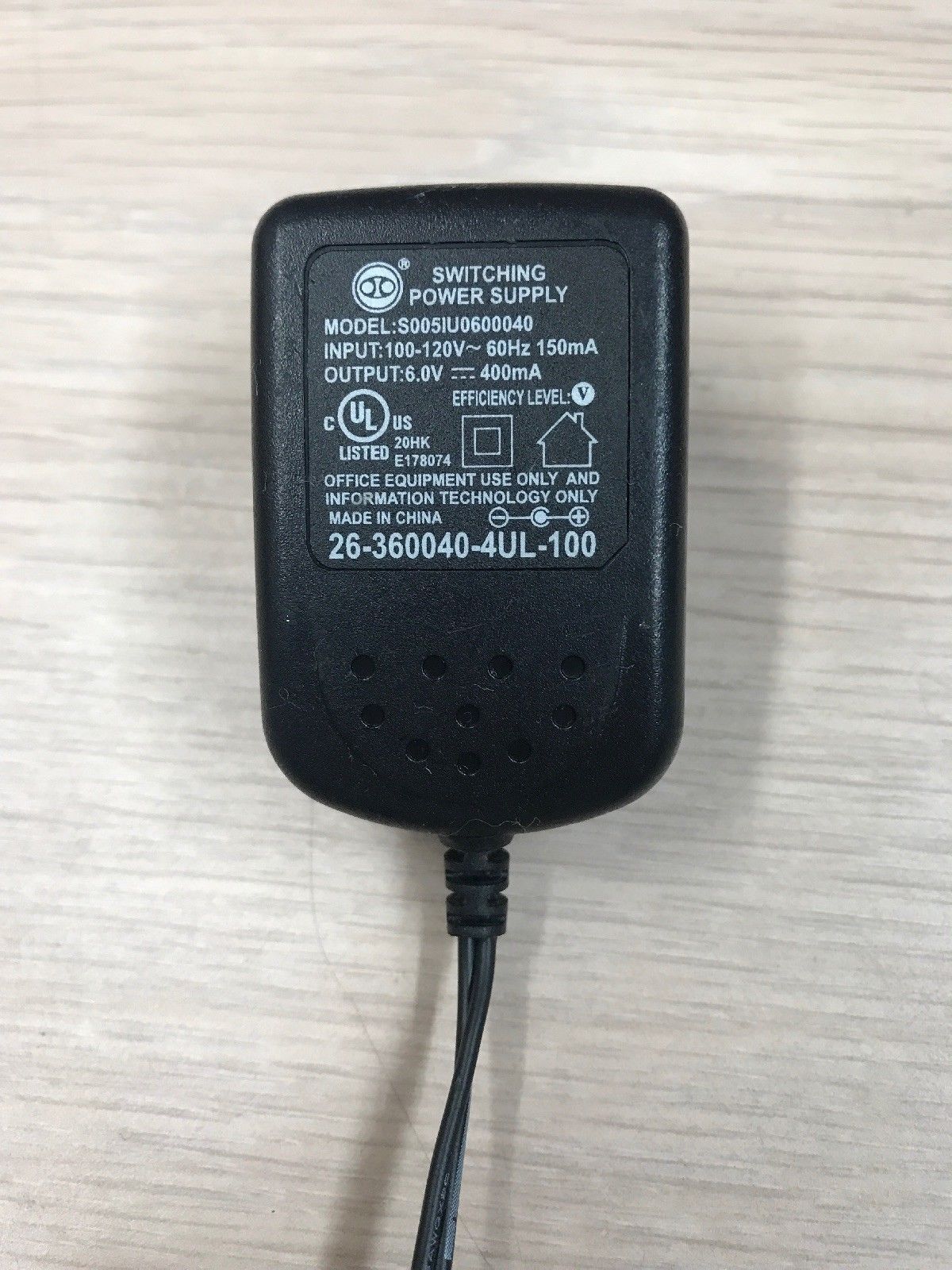 AC Power Adapter Model S005IU0600040 26Output 6V DC 400mA (M2