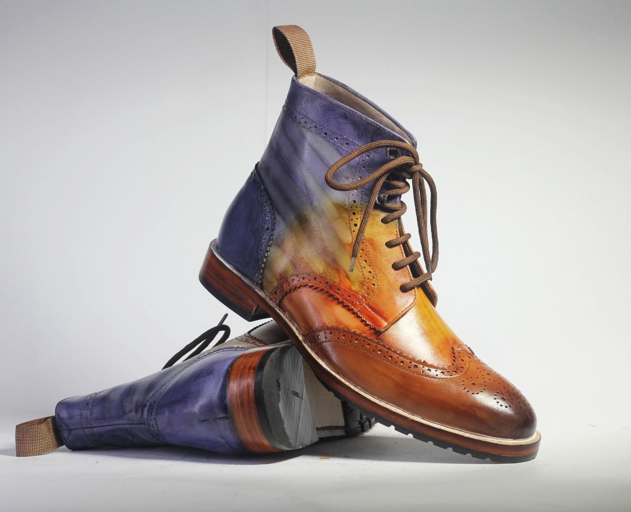 Handmade Men's Multi Color Leather Ankle High Boots, Men Lace Up