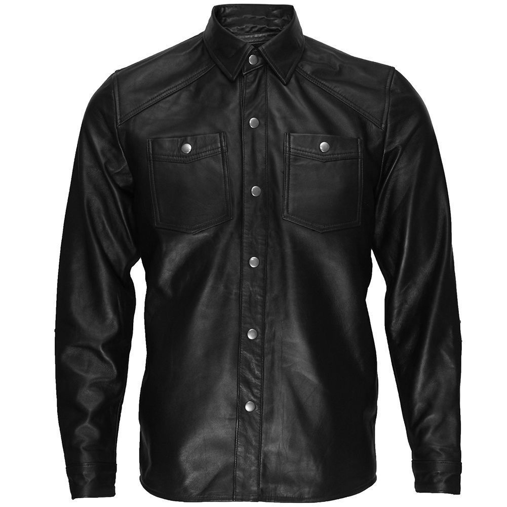 Black Lambskin Leather Collared Lightweight Jacket, Men's genuine ...